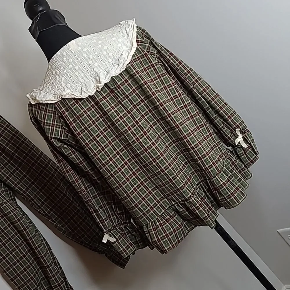 Xuan Vintage Inspired Cotton Plaid Pajama Set